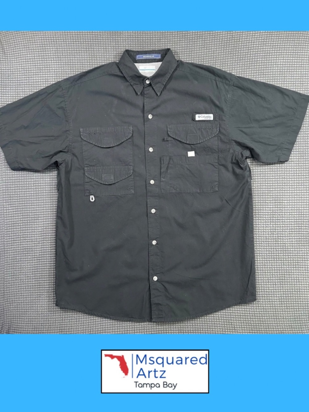 Columbia Bonehead Black Fishing Shirt Short Sleeve Vented Small